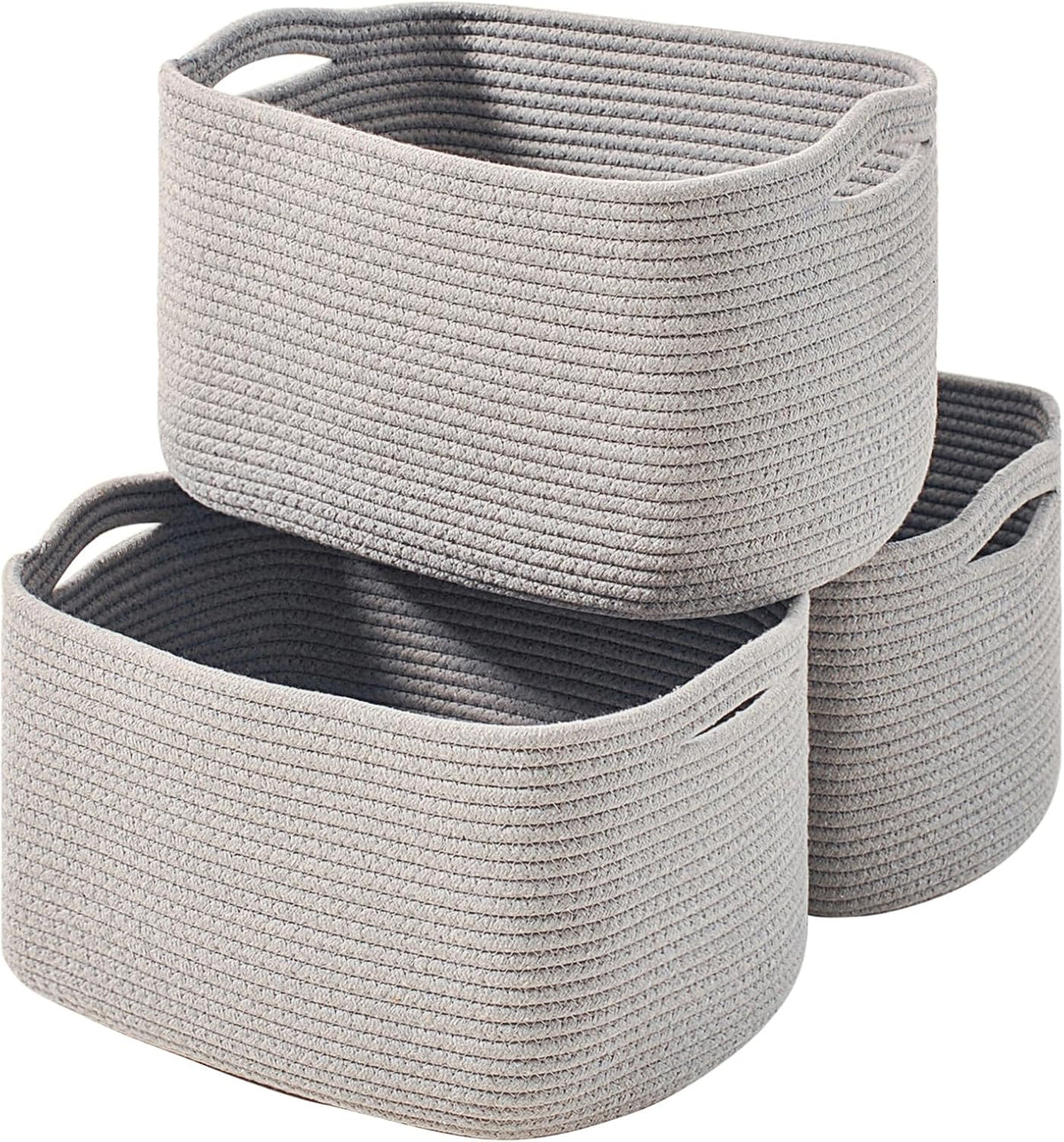 Storage Baskets for Organizing Shelves, Woven Cotton Rope Bins for Baby Nursery Organization, Book Toy Towel Organizer, 15"x11"x9.5", 3 Packs, Dark Brown