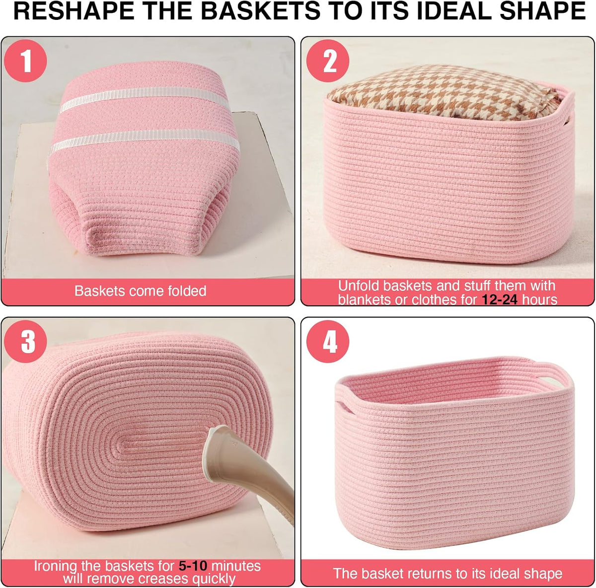Storage Baskets for Organizing Shelves, Woven Cotton Rope Bins for Baby Nursery Organization, Book Toy Towel Organizer, 15"x11"x9.5", 3 Packs, Dark Brown