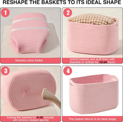 Storage Baskets for Organizing Shelves, Woven Cotton Rope Bins for Baby Nursery Organization, Book Toy Towel Organizer, 15"x11"x9.5", 3 Packs, Dark Brown