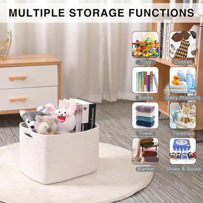 Storage Baskets for Organizing Shelves, Woven Cotton Rope Bins for Baby Nursery Organization, Book Toy Towel Organizer, 15"x11"x9.5", 3 Packs, Dark Brown