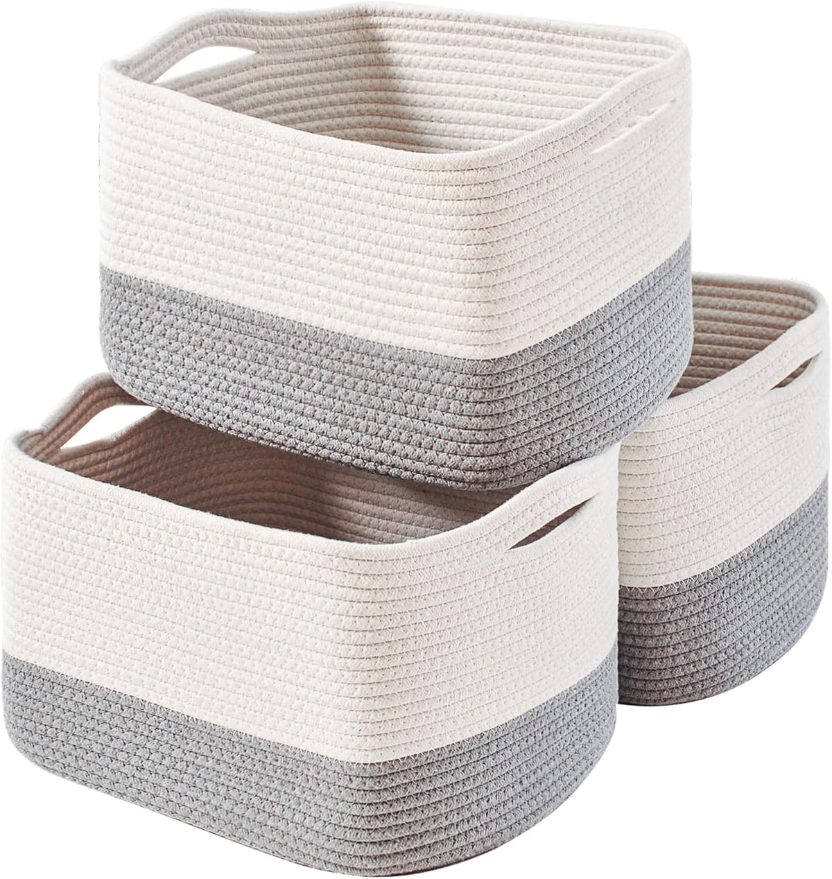 Storage Baskets for Organizing Shelves, Woven Cotton Rope Bins for Baby Nursery Organization, Book Toy Towel Organizer, 15"x11"x9.5", 3 Packs, Dark Brown