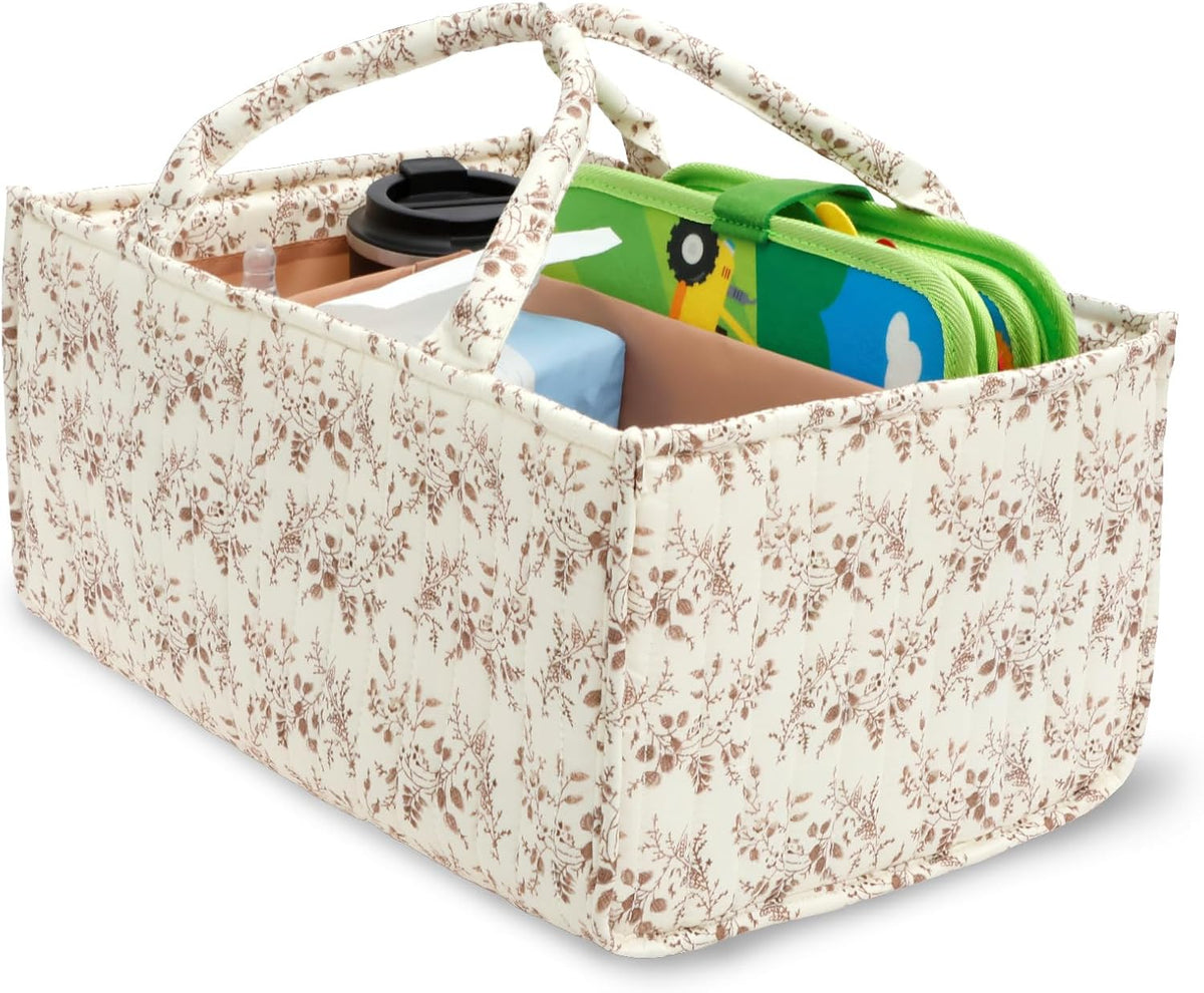 Diaper Caddy Organizer with Handles and Removable Dividers Portable Nursery Storage Basket Versatile Baby Storage Basket for Newborn Boy and Girl