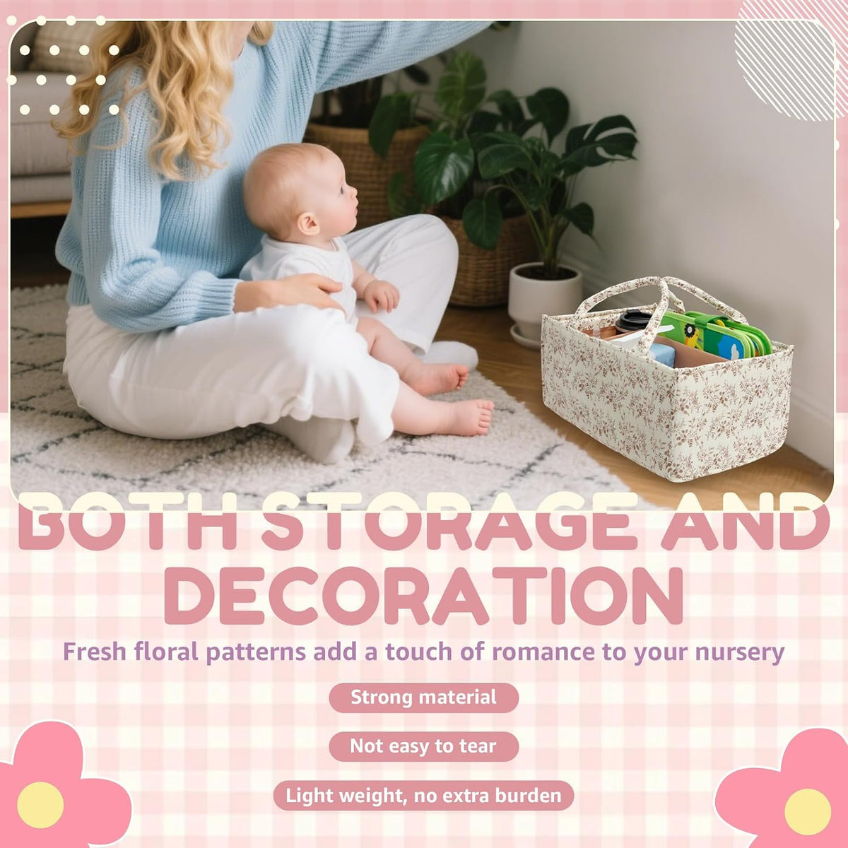 Diaper Caddy Organizer with Handles and Removable Dividers Portable Nursery Storage Basket Versatile Baby Storage Basket for Newborn Boy and Girl