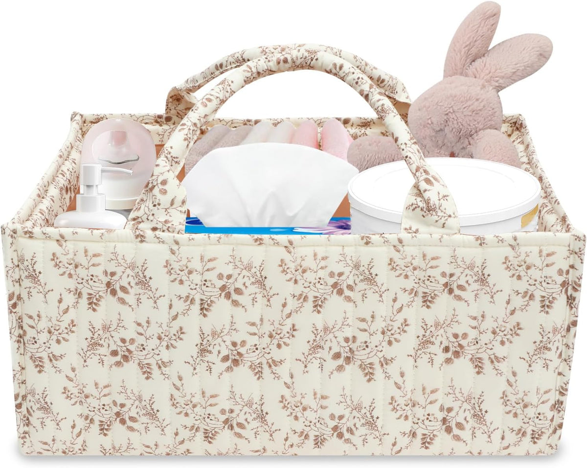 Diaper Caddy Organizer with Handles and Removable Dividers Portable Nursery Storage Basket Versatile Baby Storage Basket for Newborn Boy and Girl