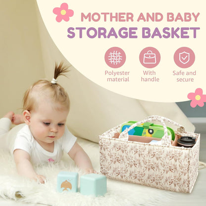 Diaper Caddy Organizer with Handles and Removable Dividers Portable Nursery Storage Basket Versatile Baby Storage Basket for Newborn Boy and Girl
