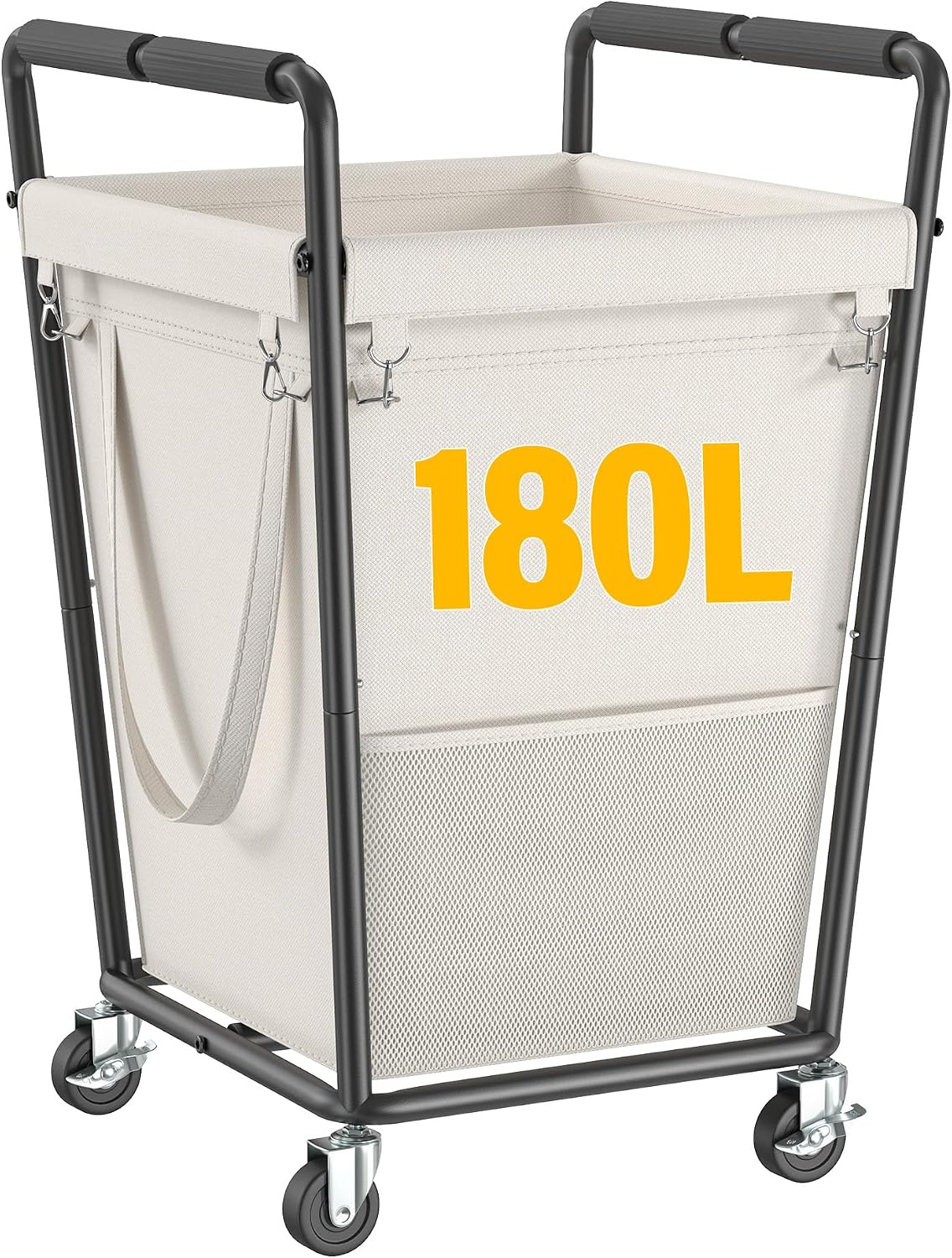 160L Double Laundry Hamper with Lid, Bamboo Frame,Removable Bag,Grey