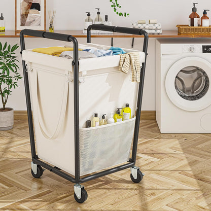 160L Double Laundry Hamper with Lid, Bamboo Frame,Removable Bag,Grey