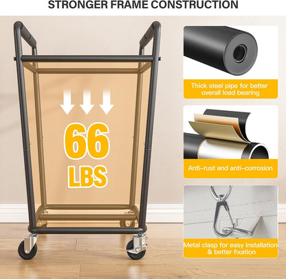 160L Double Laundry Hamper with Lid, Bamboo Frame,Removable Bag,Grey