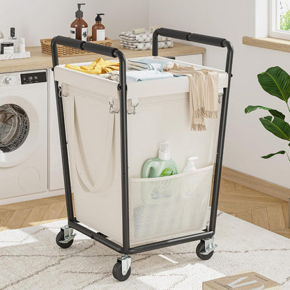 160L Double Laundry Hamper with Lid, Bamboo Frame,Removable Bag,Grey
