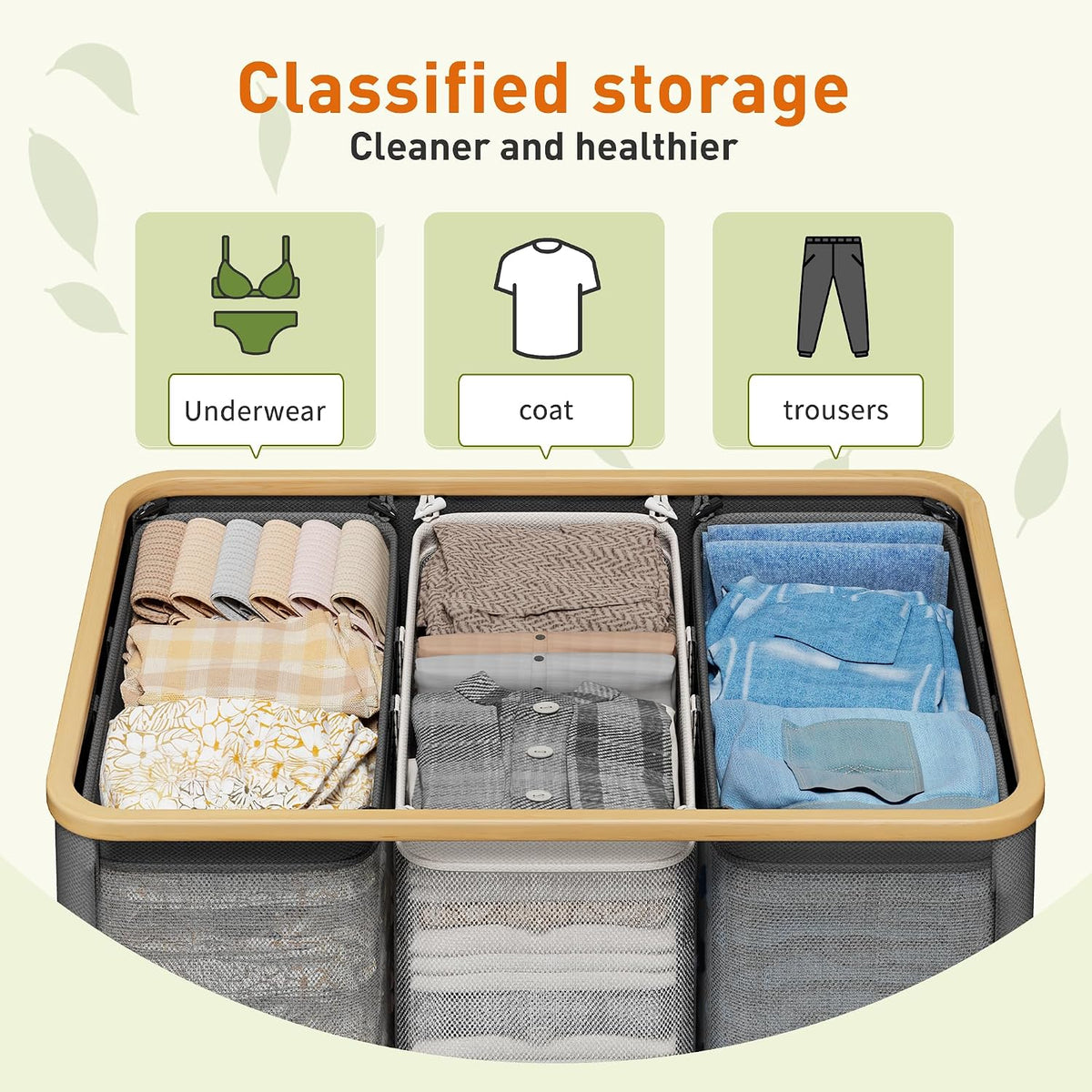 160L Double Laundry Hamper with Lid, Bamboo Frame,Removable Bag,Grey