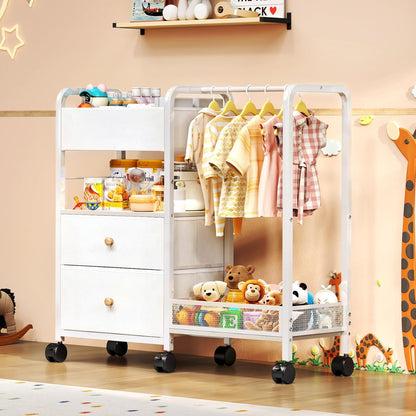 Baby Diaper Caddy Organizer with Hanging Rack, Rolling Diaper Utility Cart with Dividers and Drawers for Baby Essentials Storage, Bedside Cart with Wheels for Changing Station, Crib, Nursery, Bedroom