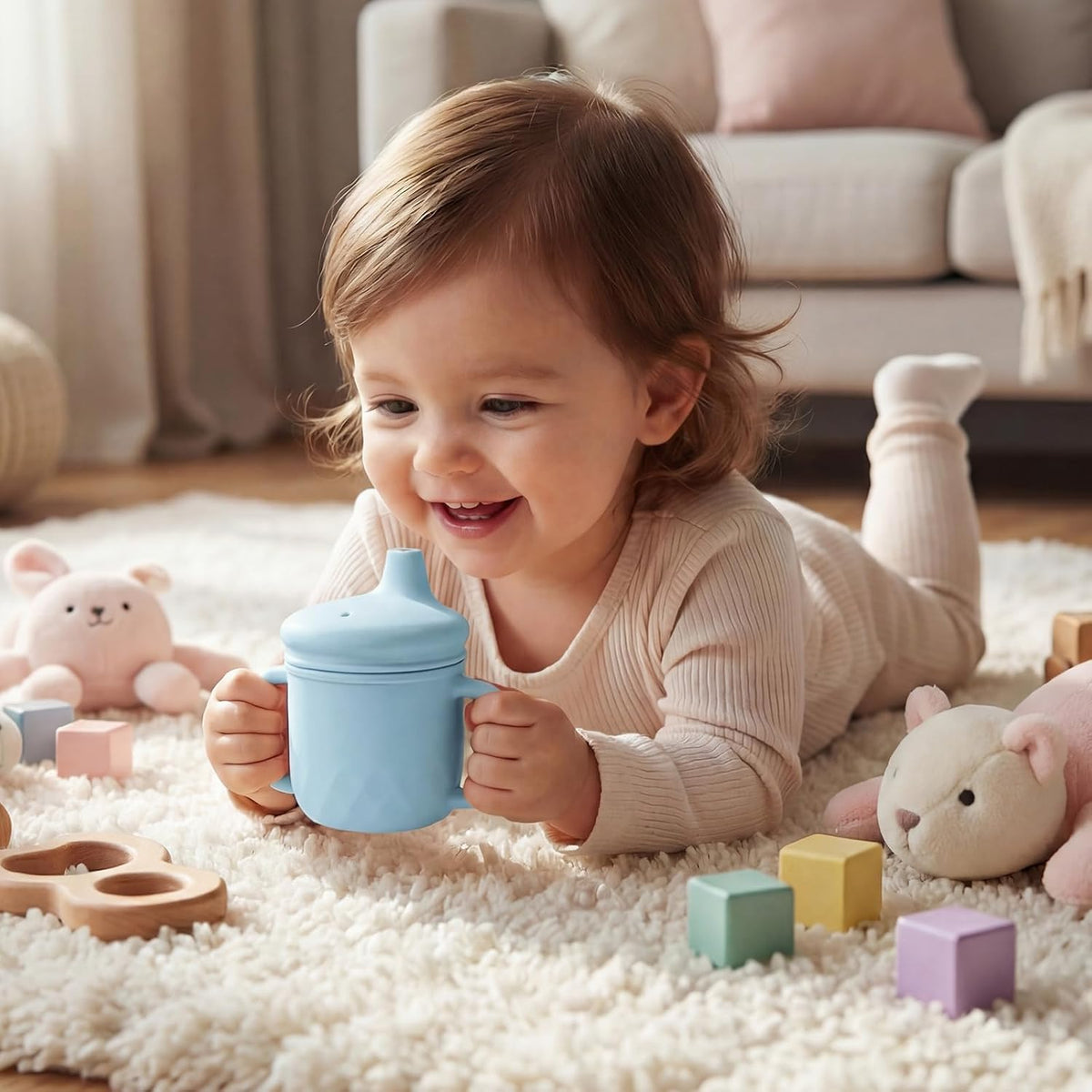 8 oz 3 in 1 Silicone Baby Sippy Cups & Snack Cups with Lid Straw for Toddlers 1-3 Spill Proof Stainless Steel Snack Containers Food Catcher for Baby Toddler Drinking Training(Blue)