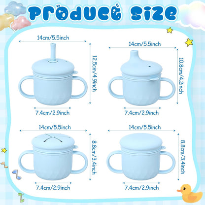 8 oz 3 in 1 Silicone Baby Sippy Cups & Snack Cups with Lid Straw for Toddlers 1-3 Spill Proof Stainless Steel Snack Containers Food Catcher for Baby Toddler Drinking Training(Blue)