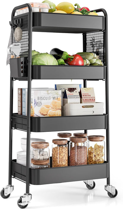 3 Tier Rolling Cart, Metal Utility Storage Cart with Pegboard, Green