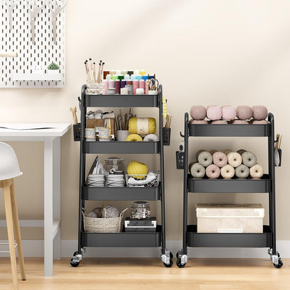 3 Tier Rolling Cart, Metal Utility Storage Cart with Pegboard, Green