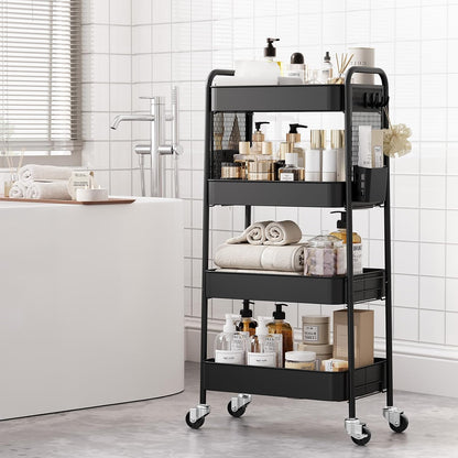 3 Tier Rolling Cart, Metal Utility Storage Cart with Pegboard, Green