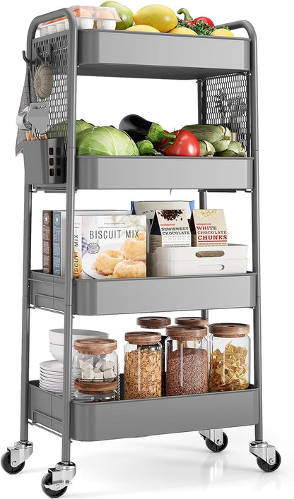 3 Tier Rolling Cart, Metal Utility Storage Cart with Pegboard, Green