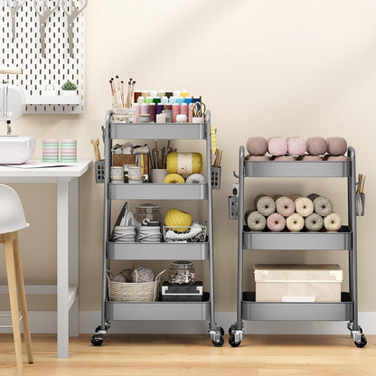 3 Tier Rolling Cart, Metal Utility Storage Cart with Pegboard, Green