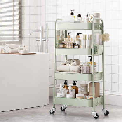 3 Tier Rolling Cart, Metal Utility Storage Cart with Pegboard, Green