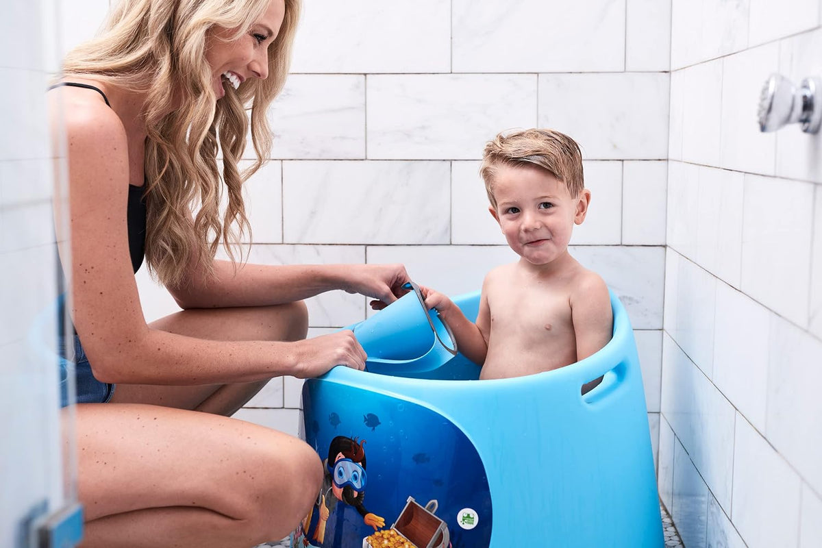 Baby Bath Rinse Cup with Soft Silicone Edge - Tear Free Shampoo Rinser for Babies, Toddlers, Kids - 27 oz Large Capacity Waterfall Pourer, Easy Grip Handle, BPA Free, Made in USA