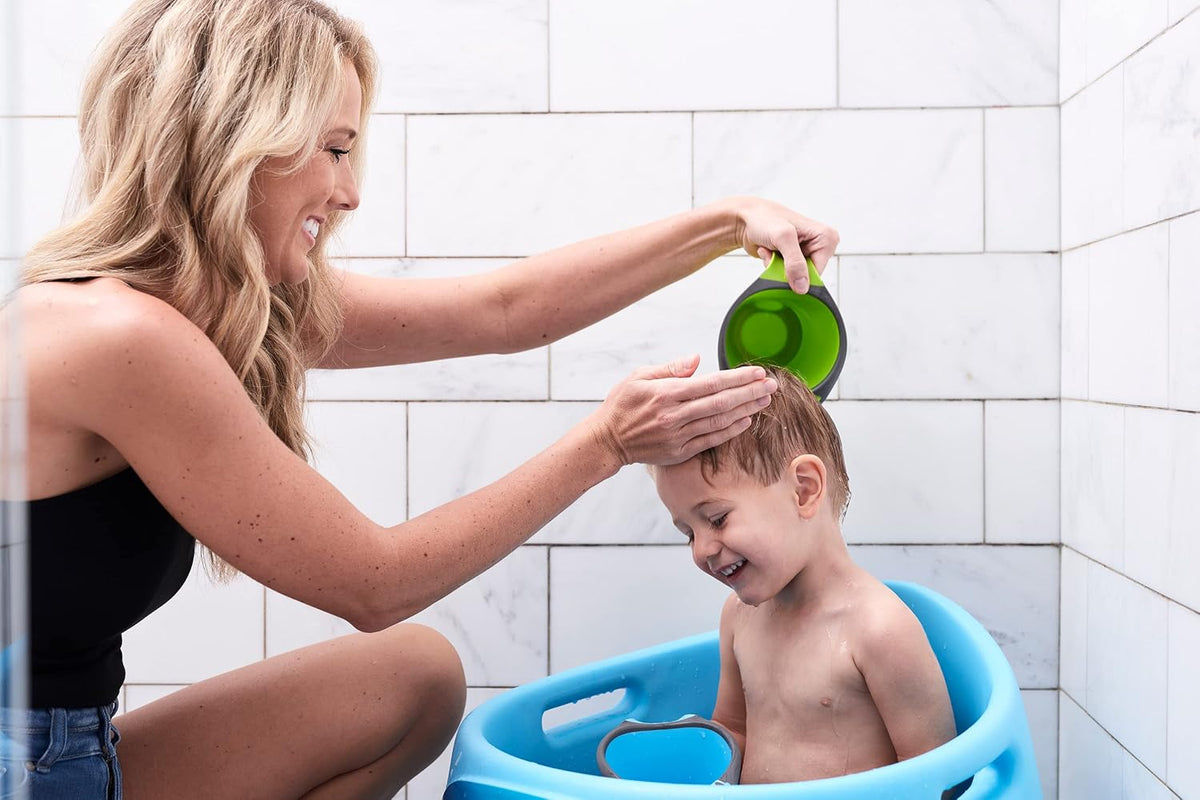 Baby Bath Rinse Cup with Soft Silicone Edge - Tear Free Shampoo Rinser for Babies, Toddlers, Kids - 27 oz Large Capacity Waterfall Pourer, Easy Grip Handle, BPA Free, Made in USA