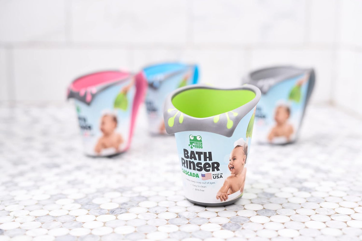 Baby Bath Rinse Cup with Soft Silicone Edge - Tear Free Shampoo Rinser for Babies, Toddlers, Kids - 27 oz Large Capacity Waterfall Pourer, Easy Grip Handle, BPA Free, Made in USA