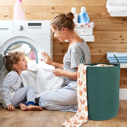 White Cotton Rope Laundry Basket Hamper for Clothes Large