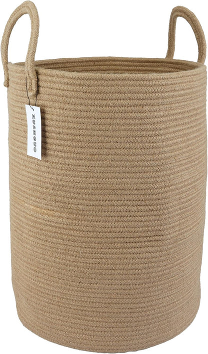 White Cotton Rope Laundry Basket Hamper for Clothes Large