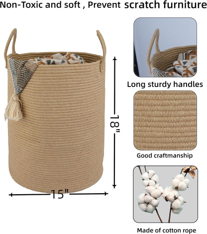 White Cotton Rope Laundry Basket Hamper for Clothes Large