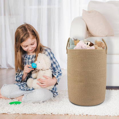 White Cotton Rope Laundry Basket Hamper for Clothes Large
