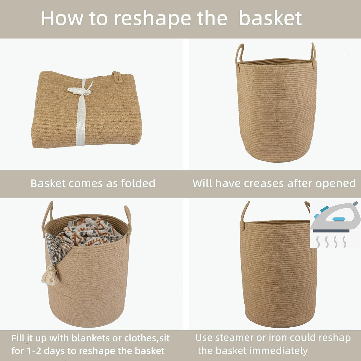 White Cotton Rope Laundry Basket Hamper for Clothes Large