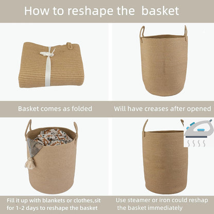 White Cotton Rope Laundry Basket Hamper for Clothes Large