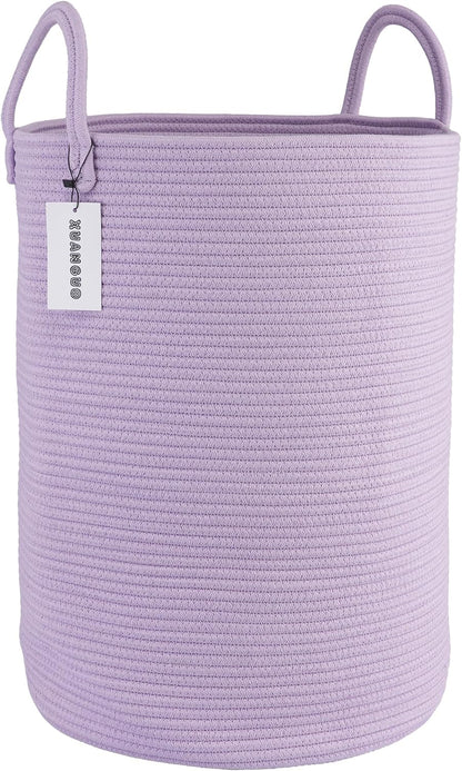 White Cotton Rope Laundry Basket Hamper for Clothes Large