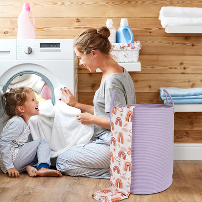 White Cotton Rope Laundry Basket Hamper for Clothes Large