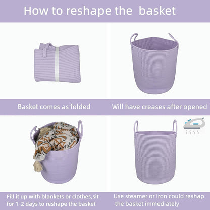 White Cotton Rope Laundry Basket Hamper for Clothes Large