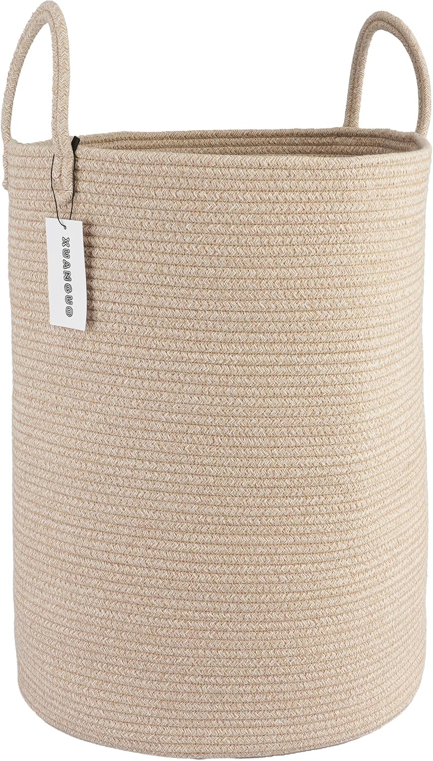 White Cotton Rope Laundry Basket Hamper for Clothes Large
