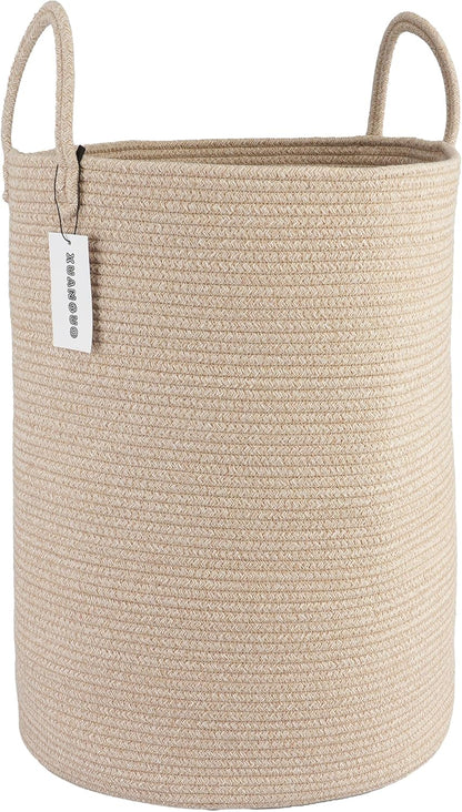 White Cotton Rope Laundry Basket Hamper for Clothes Large