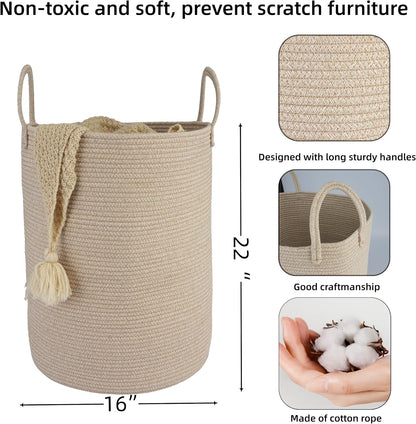 White Cotton Rope Laundry Basket Hamper for Clothes Large