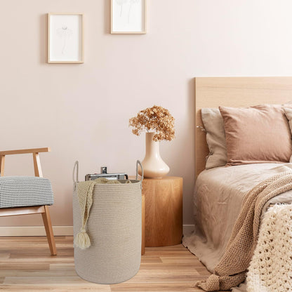 White Cotton Rope Laundry Basket Hamper for Clothes Large