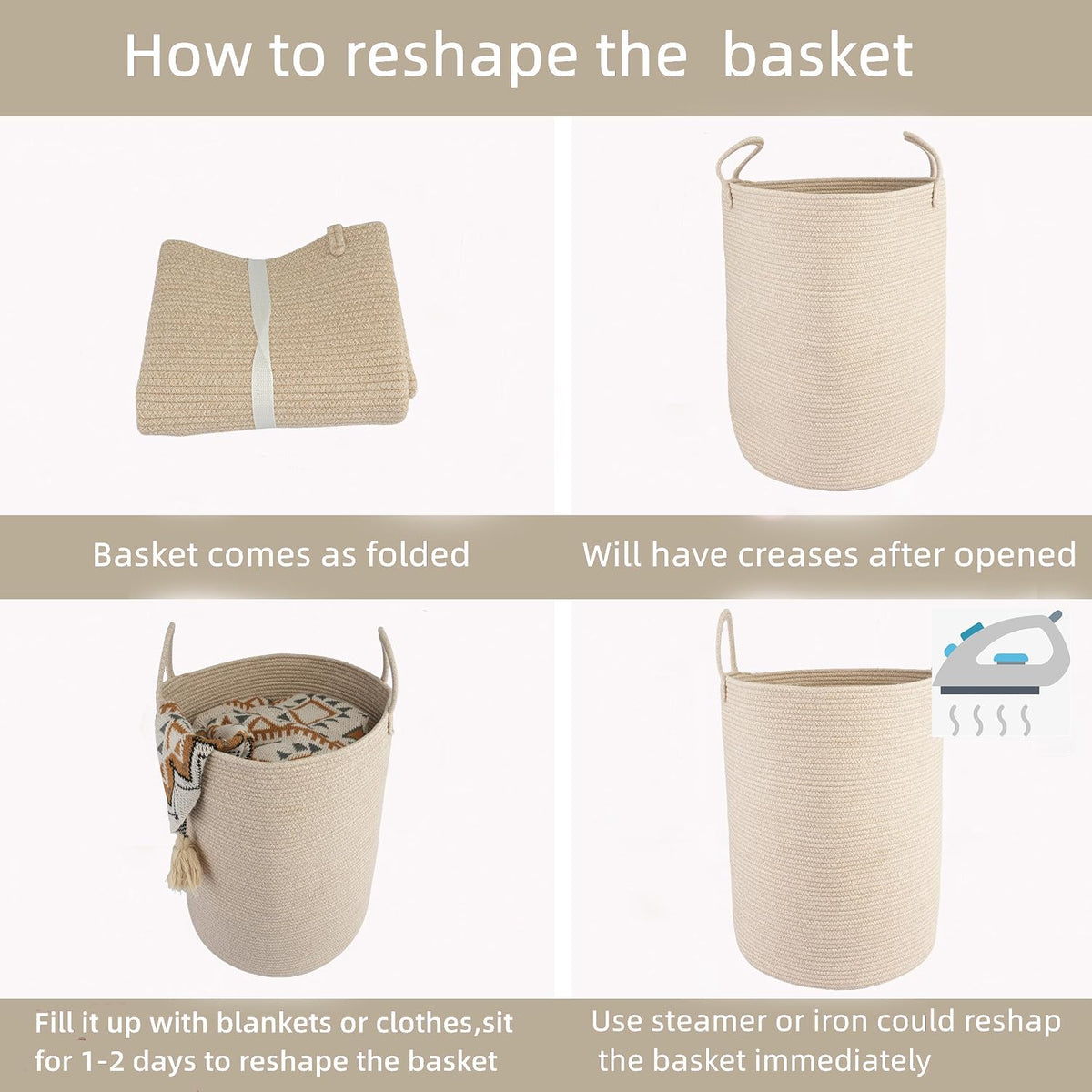 White Cotton Rope Laundry Basket Hamper for Clothes Large