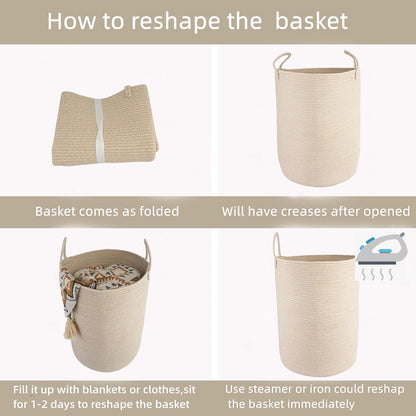 White Cotton Rope Laundry Basket Hamper for Clothes Large