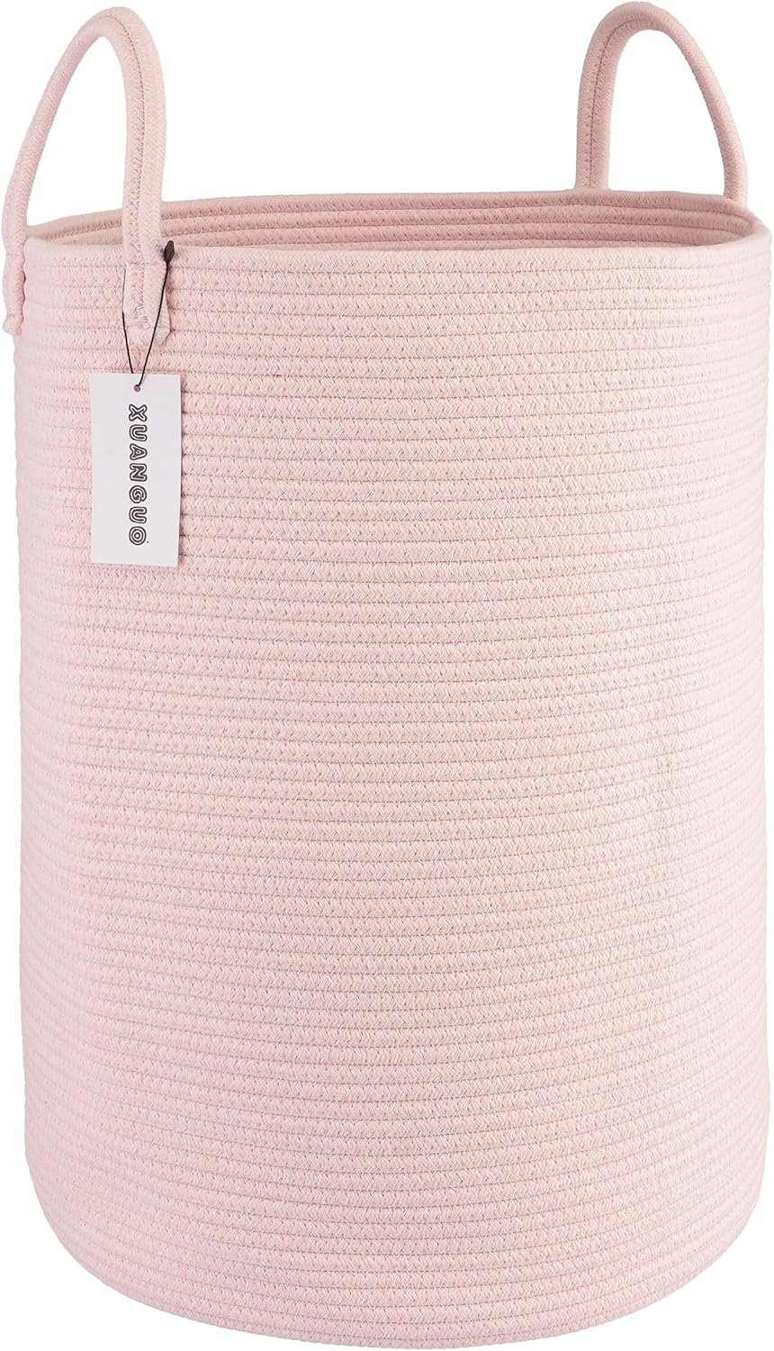 White Cotton Rope Laundry Basket Hamper for Clothes Large