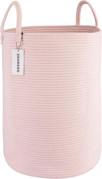 White Cotton Rope Laundry Basket Hamper for Clothes Large