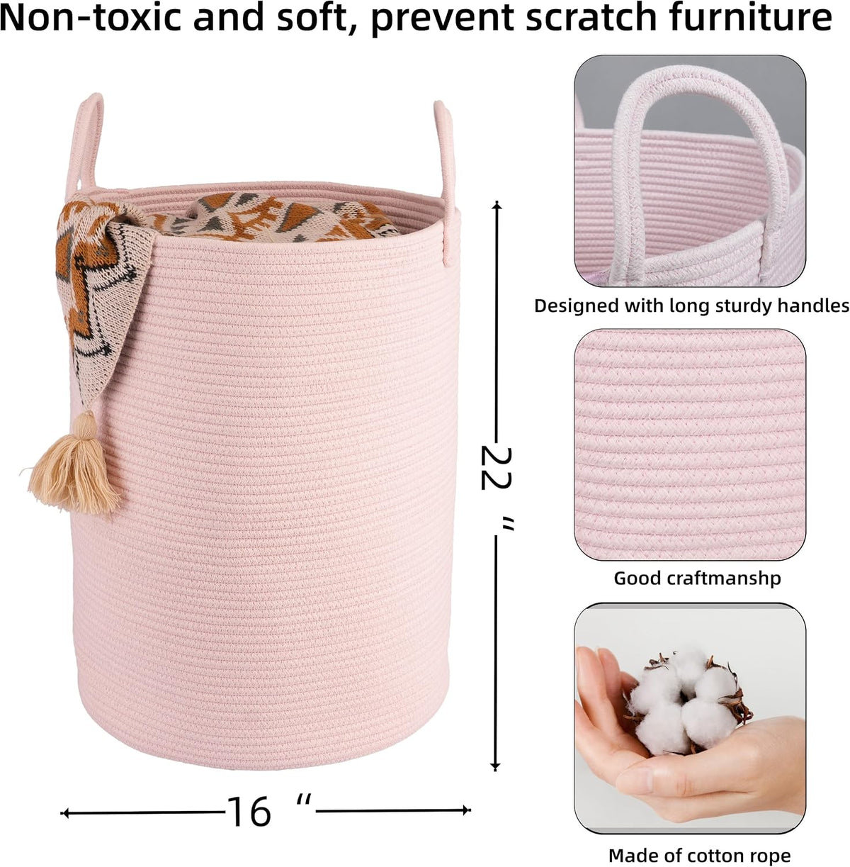 White Cotton Rope Laundry Basket Hamper for Clothes Large