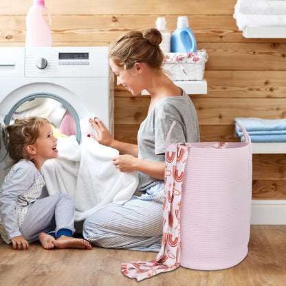 White Cotton Rope Laundry Basket Hamper for Clothes Large