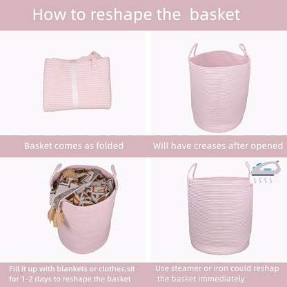 White Cotton Rope Laundry Basket Hamper for Clothes Large