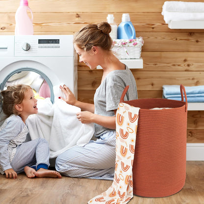 White Cotton Rope Laundry Basket Hamper for Clothes Large