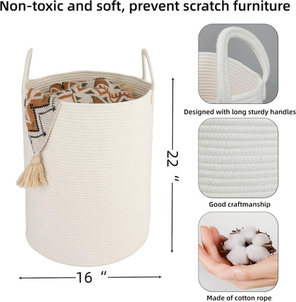 White Cotton Rope Laundry Basket Hamper for Clothes Large