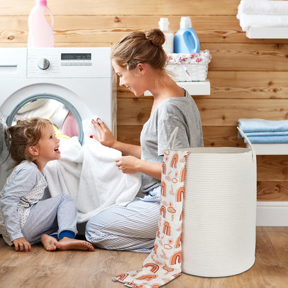 White Cotton Rope Laundry Basket Hamper for Clothes Large