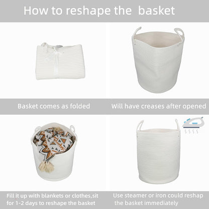 White Cotton Rope Laundry Basket Hamper for Clothes Large